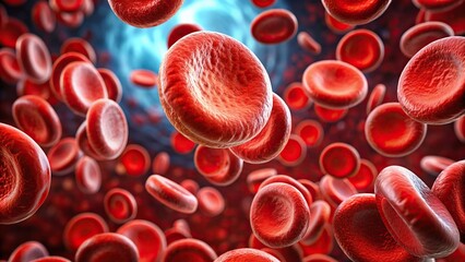 Vibrant stock photo of red blood cells under a microscope , biology, science, medical, plasma, hemoglobin, oxygen