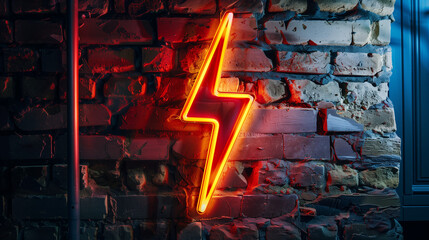 thunder bolt lighting flash icon on brick wall