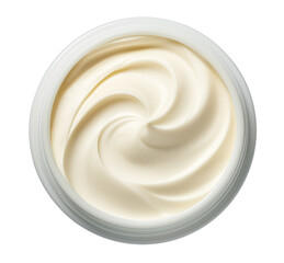 Jar of cosmetic cream isolated on transparent or white background, top view, png.