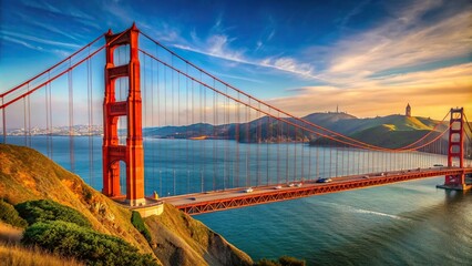 Iconic red suspension bridge spanning the San Francisco Bay, landmark