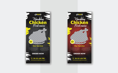 Healthy food menu roll-up banner template design with an abstract background, 
business marketing, restaurant logo, and icon. Pizza, hamburger sale & flyer.