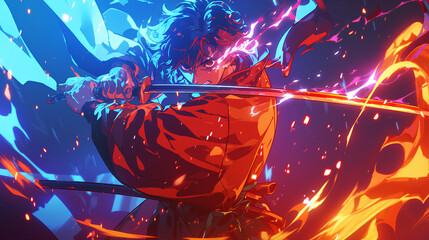 epic scene of anime male dagger expert