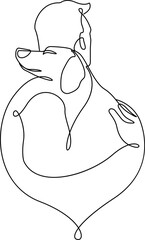 Man with Dog Continuous One Line Drawing. Man with Cute Dog Abstract Line Drawing. Puppy with a Master Minimalist Illustration. Vector EPS 10.