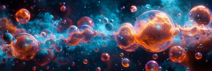 Fototapeta premium Vibrant Abstract 3D Render of Connecting Spheres on a Cosmic Background