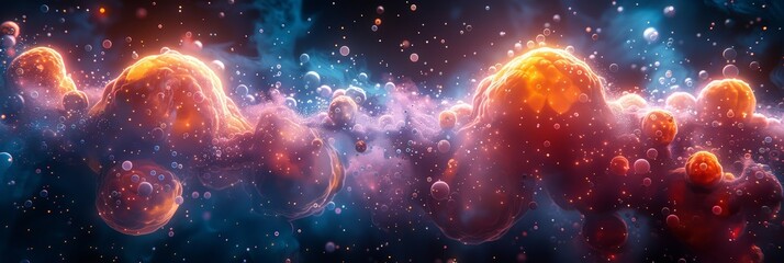 Fototapeta premium Surreal Neon-Lit Abstract Background with Floating Glowing Particles and Organic Shapes