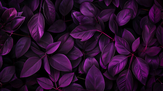 Abstract Card With Purple Leaves, Dark Plant Background Concept Or Phone Wallpaper