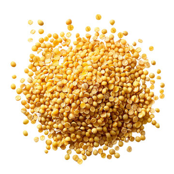 Close-up of a heap of yellow split peas, showcasing their texture and vibrant color transparent background, PNG