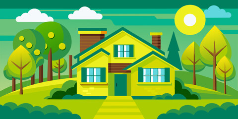 Fototapeta premium A quaint house with a charming roof and windows. A picturesque house showcasing a roof and windows.