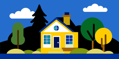Fototapeta premium A quaint house with a charming roof and windows. A picturesque house showcasing a roof and windows.