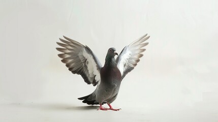Obraz premium A bird perched on hind legs, with spread wings and uplifted head