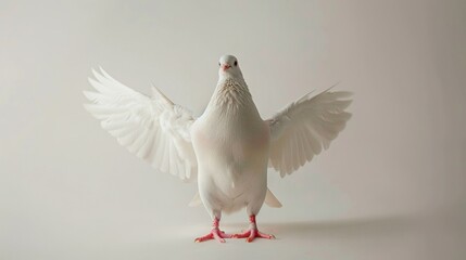 Obraz premium A white bird with wings spread wide, in front of a white background