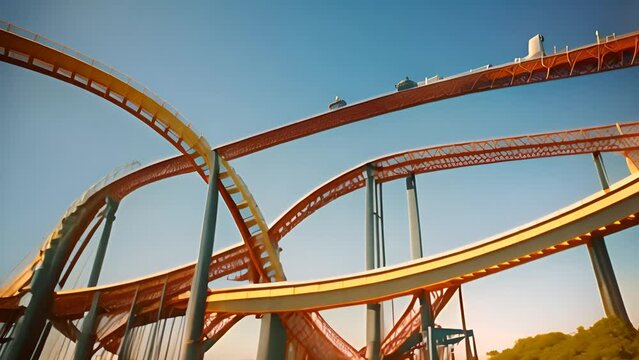 Rollercoaster Tracks at Amusement Park Generative AI