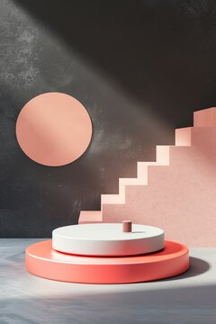 front view of 3d product mockup scene for products, relatively empty scene, plain colour, pastel colour 2:3, lack adn pastel colors