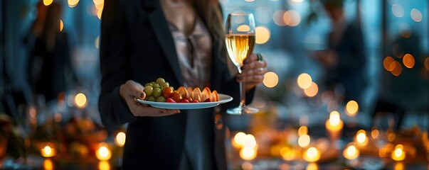 Elegant Networking Event with Industry Peers Enjoying Drinks and Canaps