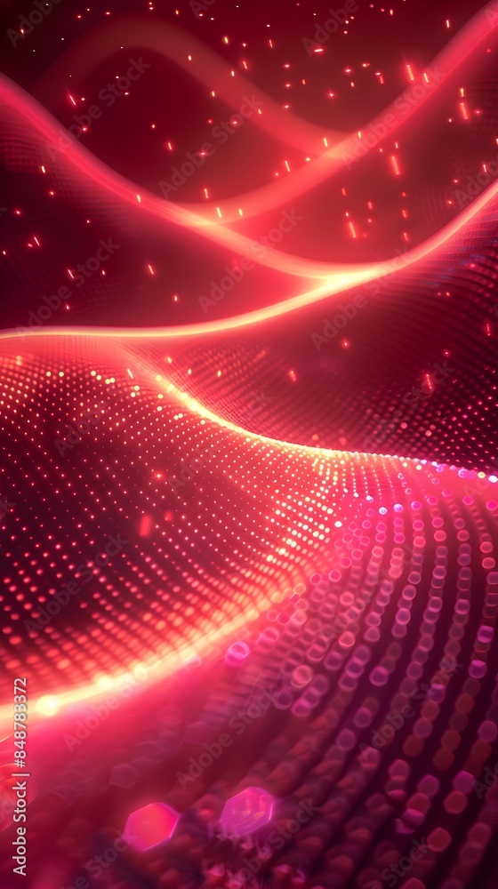 Poster bright neon red abstract background with glowing dynamic patterns for product presentations