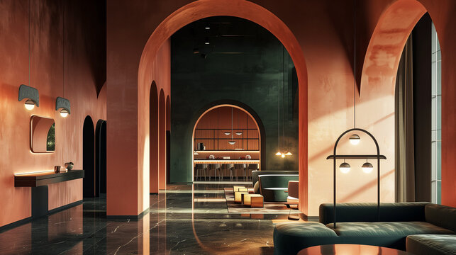 Architectural Visualisation Dark Color Theme Salmon and Forest Green