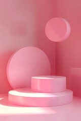 front view of 3d product mockup scene for products, relatively empty scene, plain colour, pastel colour 2:3, pink 