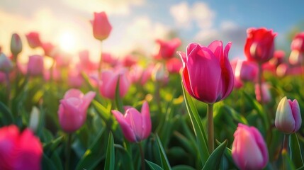 Blooming tulip field in springtime