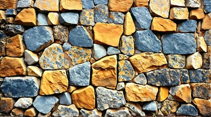 Obraz premium Close-up of a stone wall, showcasing the varied textures and irregular shapes of the stones. 1