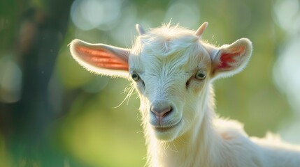 Obraz premium A clearer image of a goat with a red ear tag on its ear and a more focused background