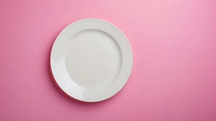 upside down white plate on pink background Minimal style Top view : Generative AI