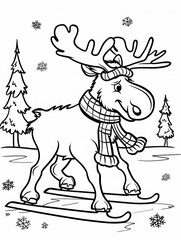 Fototapeta premium coloring page for kids, moose ice skating
