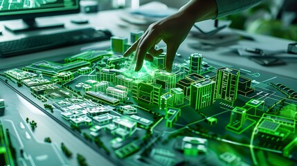 Obraz premium Smart City Planning with Holographic City Model