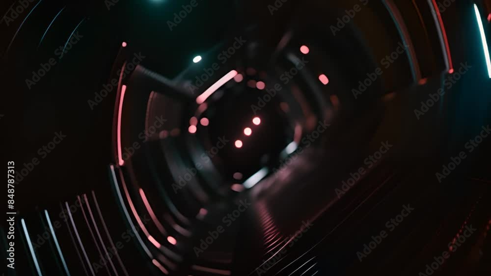Poster futuristic octagonal tunnel with red lights generative ai
