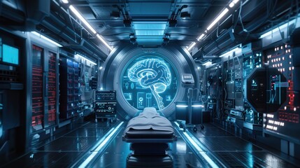 Fototapeta premium innovative medical technology diagnose and examine patient brain with intelligence software in hospital.