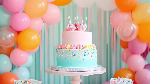 Birthday cake decoration with colorful balloons