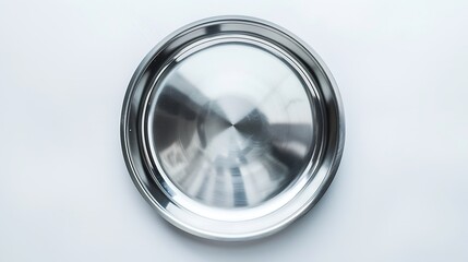 Stainless steel empty plate on white backgrond Top view : Generative AI