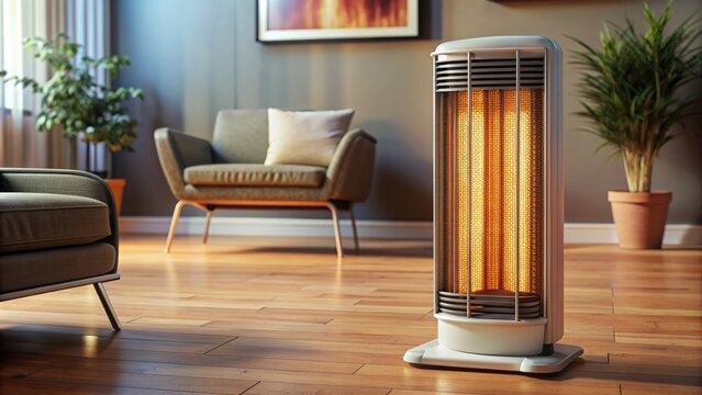 Modern living room with stylish chairs and a heater.