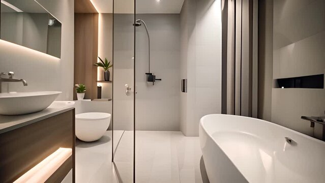 Modern Bathroom Interior Design With Bathtub And Shower Generative AI