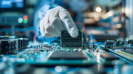 Technician Installing Processor Circuit Board Technology Hardware