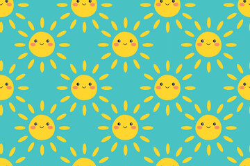 Sun seamless pattern background. Business flat vector illustration. Cute character for children room ,paper prints pattern.