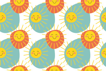 Sun seamless pattern background. Business flat vector illustration. Cute character for children room ,paper prints pattern.