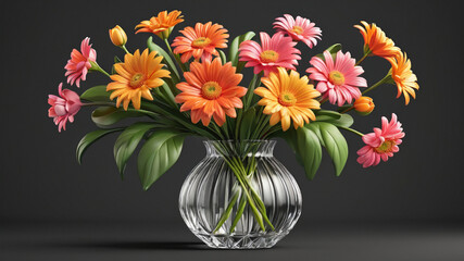Obraz premium 3d illustration of flower vase decoration isolated on black background