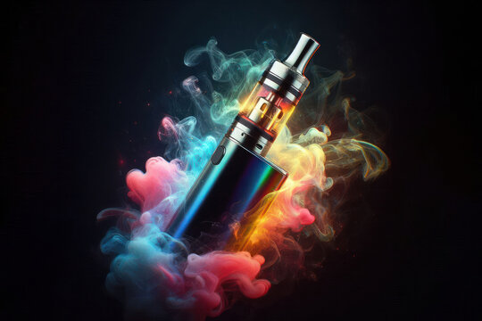 electronic cigarette vape with colorful smoke around it Isolated on black background