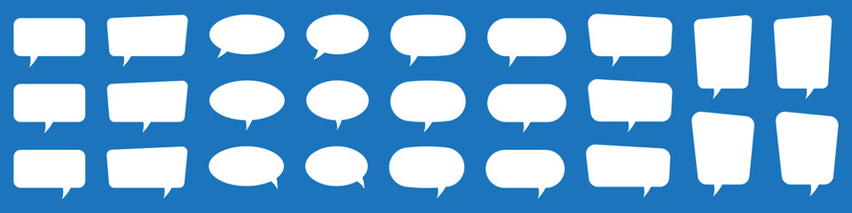 Set of speech bubbles. Speak bubble text, cartoon chatting box, message box. Blank empty white speech bubbles.