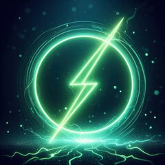 Neon green energy lightning circle on dark blurred background