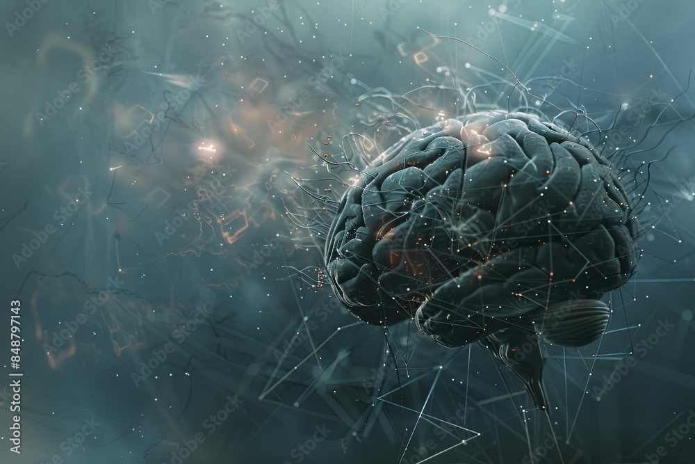 Fototapete an abstract visualization depicting the fusion of human intelligence and artificial intelligence thr