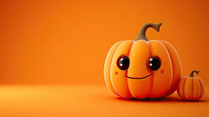 Adorable Cartoon Pumpkin on an Orange Background