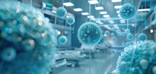 Fototapeta premium High-tech laboratory with molecular structures, showcasing advanced research and cutting-edge scientific equipment.