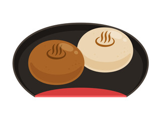黒皿にのった温泉饅頭のベクターイラスト