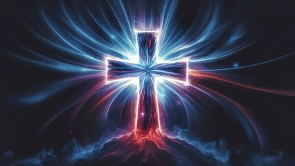 A divine, radiant cross, bursting with a kaleidoscope of colors