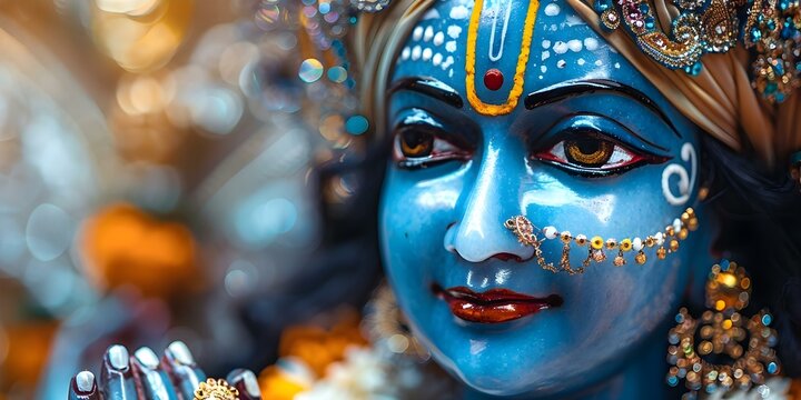 Explore the spiritual journey and devotion of Krishna in Hinduism culture. Concept Hinduism, Krishna, Devotion, Spiritual Journey, Bhakti Yoga