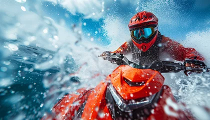 Man riding a jet ski, close up, water extreme sports © Kyrtap_Studio