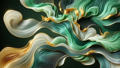 Obraz premium Abstract fluid art piece featuring silk-smooth wave patterns in neon green and gold. The design is elegant and luxurious, with a clean and minimal aesthetic.
