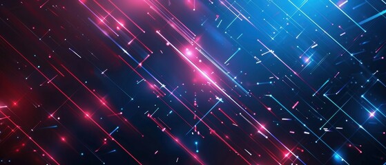 Obraz premium Abstract digital neon geometric shapes on a dark background, glowing lines in blue and red, futuristic technology theme