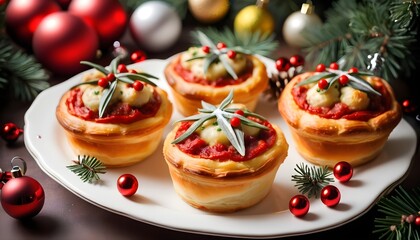 pastries, mini pizza cakes in a typical Christmas dish